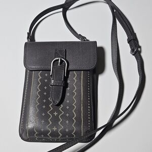 MW Luxe Gray Italian Leather Crossbody, 5 X 7 X 1 In, Embossed, EUC, Boho